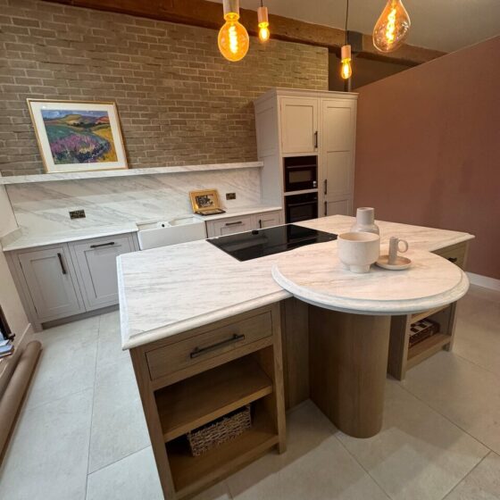 kitchen with round counter top